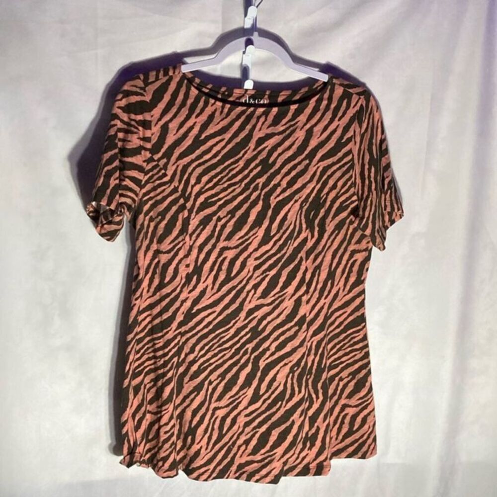 DENIM & CO. pink black animal print crewneck short sleeve jersey knit t